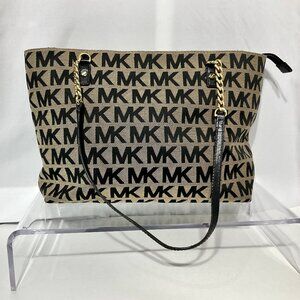 Michael Kors Beige & Black Signature Canvas Logo Bag